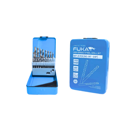 FUKA ชุดดอกสว่านเจาะเหล็กสีขาวรุ่นลับปาก 21 ตัวชุด 1/16” – 3/8"